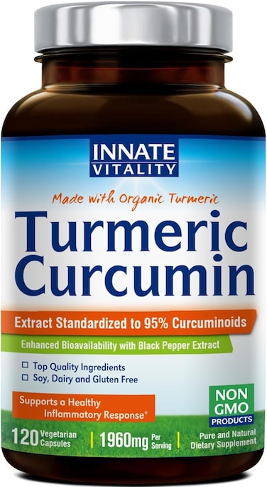 Organic Turmeric Curcumin with BioPerine, 95% Standardized Curcuminoids, 1960mg per Serving, 120 Veggie Caps, Non-GMO,Gluten Dairy &amp; Soy Free, Anti-Inflammatory,Pain Relief &amp; Joint Support