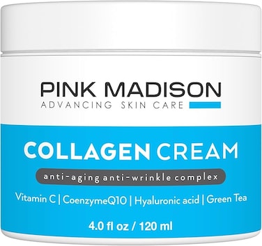 Pink Madison Skin Tightening Collagen Serum Cream with Hyaluronic Acid Anti Aging Face Treatment Fine Lines Wrinkles Men Women 4 Ounce Jar