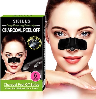 SHILLS Blackhead Remover, Charcoal Nose Strips, Charcoal Blackhead Remover Pore Strip, Charcoal Nose Strips, Oil Control Charcoal Strip, Peel Off Strips (6 Count)