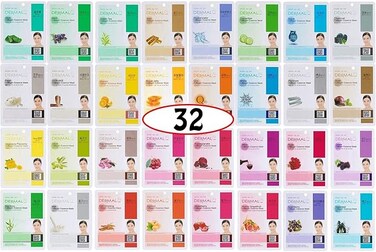 DERMAL A+B Korea Collagen Essence Moisturizing Full Face Facial Mask Sheet Provides Vitamins, 32 Full Color SET