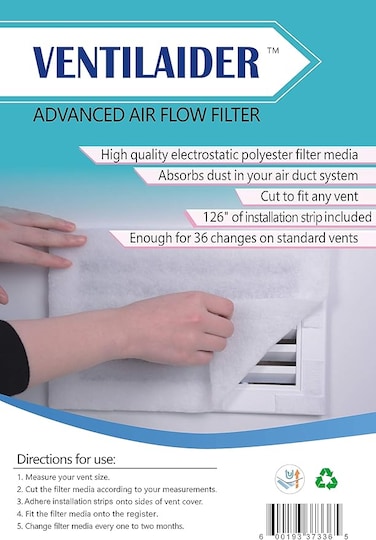 Ventilaider Complete Air Vent Filter Set 20" x 84" Electrostatic Media With 126" of Installation Tape 35+ Filters per Roll for HVAC, AC &amp; Heating Intake Registers &amp; Grilles (2)