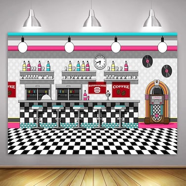 MTMETY 10x7ft 50s Retro Rock N Roll Diner Party Backdrop Sock Hop Dance Cosplay Prom Photography Background Classic 1950s Baby Adult Birthday Wedding Banner Photo Booth LSME1106