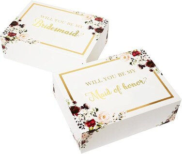 All Ewired Up Gold Foil Bridesmaid Proposal Box Set of 6, 1 Maid of Honor Proposal Box and 5 Will You be My Bridesmaid Boxes for Bridesmaid Gifts, Burgundy Geometric