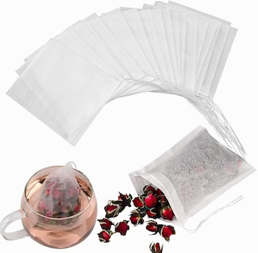 NEPAK 100PCS Disposable Tea Filter Bags for Loose Tea,Drawstring Empty Bag for Loose Leaf Tea, with 100% Natural Unbleached Paper(3.15 x 3.94 inchs)