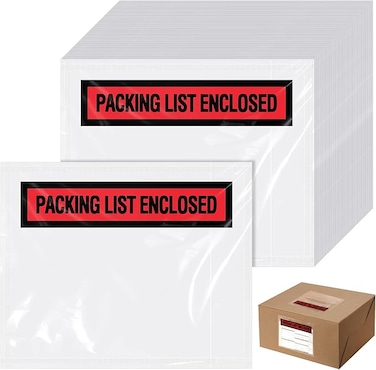 1000 Pcs 4.5&#39;&#39;x5.5&#39;&#39; Packing Slip Envelope Pouches Clear Self Adhesive Shipping Label Sleeves Waterproof Packing List Envelopes Pockets Top Loading Shipping Pouches Enclosed Bags for Mailing (Red)