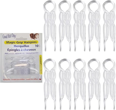 Good Hair Days Hair Pins - Plastic, U-shaped Magic Grip Hairpins, Strong Durable Pins For Fine, Thick &amp; Long Hair, Hair Styling Accessories, Set of 10 (Crystal)