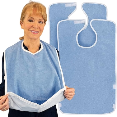 Vive Adult Bibs Waterproof Apron Set For For Eating With Adjustable Strap Washable Reusable Large Terry Cloth For Elderly Seniors And Disabled Extra Long Clothing Protector One Size Multi