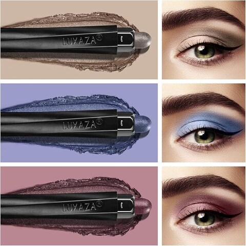 LUXAZA 3PCS Cream Eyeshadow Stick Sets,Neutral Metallic Makeup Pencil For Eyes,Eye Brightener Stick Highlighter Makeup,Waterproof &amp; Long Lasting Eye Shadow Stick And Eyeliner Pen Set