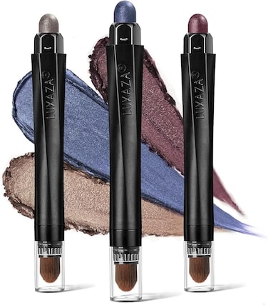 LUXAZA 3PCS Cream Eyeshadow Stick Sets,Neutral Metallic Makeup Pencil For Eyes,Eye Brightener Stick Highlighter Makeup,Waterproof &amp; Long Lasting Eye Shadow Stick And Eyeliner Pen Set