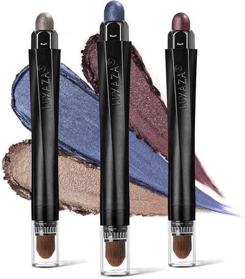LUXAZA 3PCS Cream Eyeshadow Stick Sets,Neutral Metallic Makeup Pencil For Eyes,Eye Brightener Stick Highlighter Makeup,Waterproof &amp; Long Lasting Eye Shadow Stick And Eyeliner Pen Set