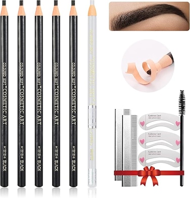 LSxia Waterproof Eye-Brows Pen-cil Set, Pull Cord Peel-off Eyebrow Pencil Microblading Eyebrow Pen Supplies Kit, White Eye-Liner Pencil and Eyebrows Tool Tattoo Makeup For Marking (5+1 Black)