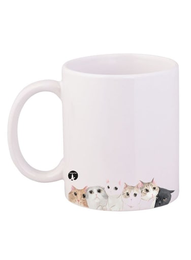 Cat Printed Coffee Mug White/Brown/Grey 11ounce