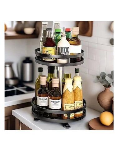 Roating Spice Rack, Steel Spice Rack Organizer, Roatable Kitchen Countertop Shelf Organizer Rack Stand, Kitchen Bathroom Countertop Cabinet Organizer for Spices, Condiments, Snacks, Makeup (A-2Layer)