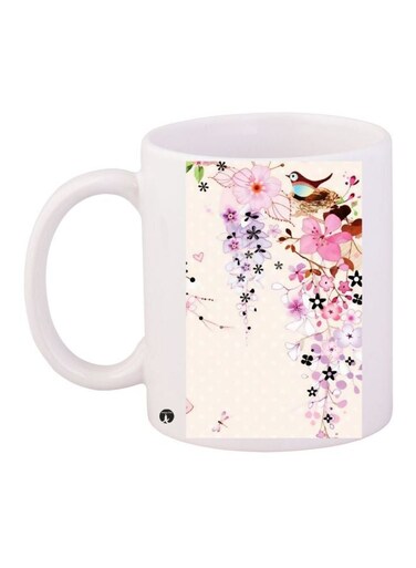 Flower Printed Coffee Mug 325ml White/Pink/Brown