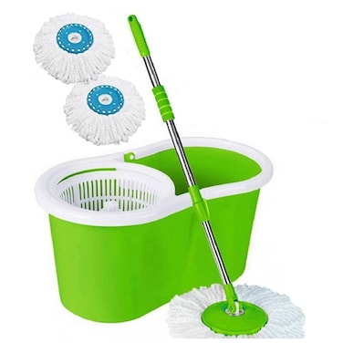 GENNEXT  Spin Mop Bucket System, 360 Spin Mop &amp; Bucket Floor Cleaning Stainless Steel Mop Bucket With 2 Microfiber Replacement Head Refills
