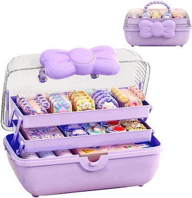 Purple Multipurpose Organizer for Girls - Hair Accessories, Jewelry, Hair Ties &amp; Clips Storage Box, Plastic Headband Holder, Cute Gift for Baby Girls