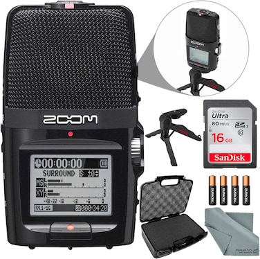 مسجل صوت رقمي محمول H2n من زووم، ستيريو / صوت محيطي 5 ميكروفونات مدمجة X/Y متوسطة الجانب - تسجيل الموسيقى والصوت والفيديو والمقابلات مع حزمة فاخرة وحافظة بطاقة SD وبطاريات