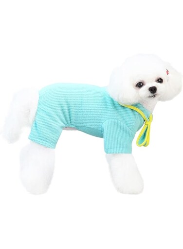 Dog Sweater Dog Clothes Autumn Winter Warm Sweat Shirt 4 Legs Jumpsuit Pajamas with Ribbon Simple Sweater for Small Dog Medium Dog Cat (Green, L)