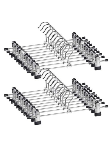50 Pack Pants Hangers ,12 Inch ( 30cm )Trouser Adjustable Metal Pants and Skirt Hangers with Clips Space Saving Hangers for Jeans.
