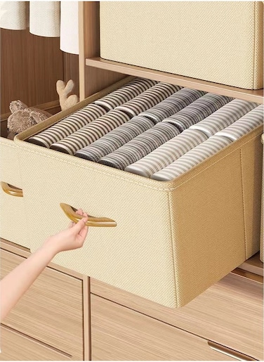 1-Piece Foldable Storage Basket Clothes Storage Box Cotton and Linen Beige 40x30x30 Centimeter