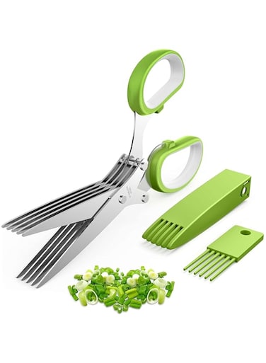JOFUYU Herb Scissors Set with 5 Multi Stainless Steel Blades, Safe Cover and Cleaning Comb, Multipurpose Kitchen Chopping Shear, Mincer, Sharp Dishwasher Safe Kitchen Gadget, Culinary Cutter Chopper