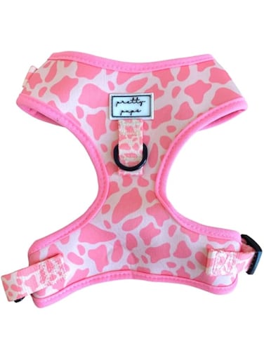 Adjustable Dog Harness By Pretty Pups Accessories / Small, Medium, Large / Strawberry Moo Collection (L)