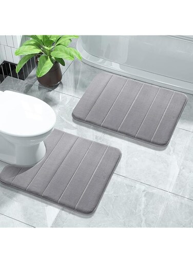 Bathroom Rug Mat Set Ultra-Soft Polyester Machine-Washable Door Mat Non-Slip Easy Absorbent Bath Mat Non-Shrink Rectangular Shaggy Floor Mat For Shower Toilet Safety Bathroom Accessories
