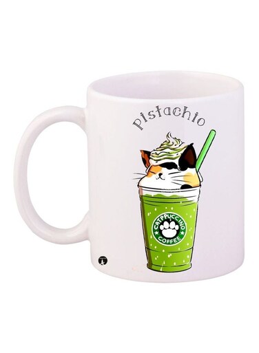 Pistachio Cartoon Printed Coffee Mug White/Green/Brown 11ounce