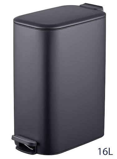 East 16L Steel Trash Can with Soft Close Lid and Fingerprint-Resistant Surface for Kitchen, Bathroom, Black Matte, 19 x 34.7 x 34 cm