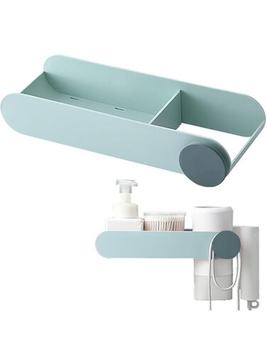 NeoStyle Bathroom Organizer Wall Mount Plastic Hair Dryer Holder Hanging Shower Rack Stand Shelves Storage Organizer Rail,Hands Free Hair Dryer Stand, for Bathroom Washroom Toilet, Gray (Green)