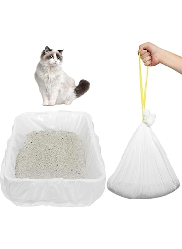 Nyganmelloz Cat Litter Box Liners,Drawstring Extra Durable Heavy Duty Cat Litter Liner Bags,Extra-Thick Cat Litter Box Bag,Leak Proof and Easy to Clean,Eco Friendly Pet Cat Supplies(20Pcs, 31inX17in)