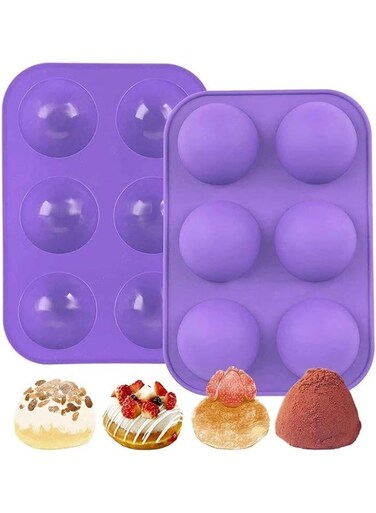 Pcs Silicone Mousse Mold with 6 Cavities, BPA-Free Non-Stick Baking Mold for Chocolate, Jelly, Cake, Fondant, Heat Resistant Reusable Dessert Molds, Purple