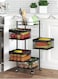 4-Tier Rotating Storage Rack Multi-Layer Rotatable Square Storage Shelf Vegetable And Fruits Storage Organizer Household Shelf For Kitchen And Living Room Bathroom Space Saving Black Colour