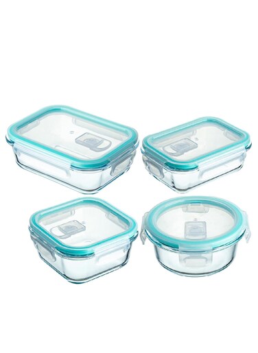 Tycom Glass Meal Prep Containers (4 pcs Mixed) - Glass Food Storage Containers with Lids, Glass Lunch Box, Portion Control, Airtight, Glass Bento Box Lunch Containers- 4P