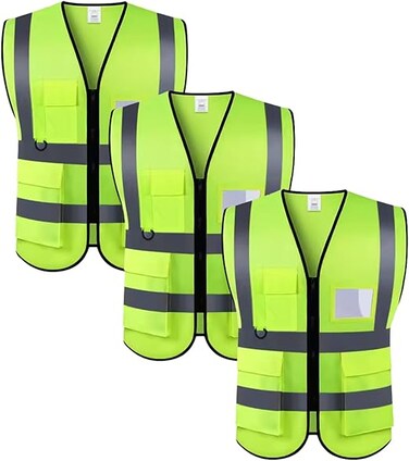 AUTO FAMILY High Visibility Safety Vests with Reflective Strips XXL&ndash; ANSI Compliant Workwear for Construction, Cycling &amp; Roadside Assistance (Green - 3Pcs)