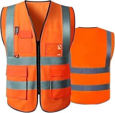 AUTO FAMILY High Visibility Safety Vests with Reflective Strips XXL&ndash; ANSI Compliant Workwear for Construction, Cycling &amp; Roadside Assistance (Orange - 3PCs)