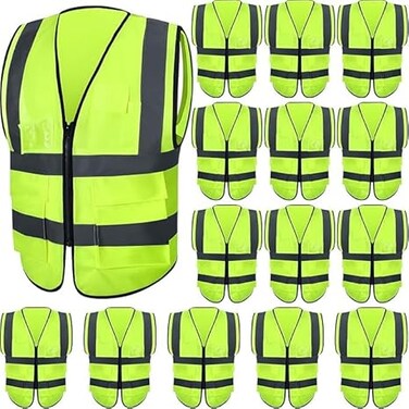 AUTO FAMILY High Visibility Safety Vests with Reflective Strips XXL&ndash; ANSI Compliant Workwear for Construction, Cycling &amp; Roadside Assistance (Green - 15PCs)