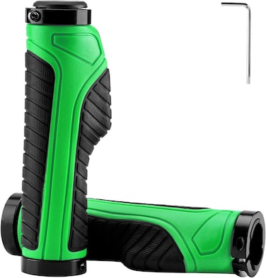 ROCKBROS Mountain Bike Grips Handlebar Bicycle Handlebar Grips Bike Handle Grips Double Aluminum Clamp Lock On Grips for MTB BMX Mountain Bike Handle Bar Ends Black Green
