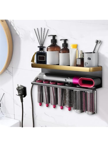 KASHIWA Storage Holder Compatible with Dyson Curling Iron Wall Mounted Storage Rack Holder for Bathroom Attachments Organizer (Black Gold)