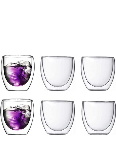 Set of 6- 50 ML Borosilicate Double Wall Tiny Tea Cups