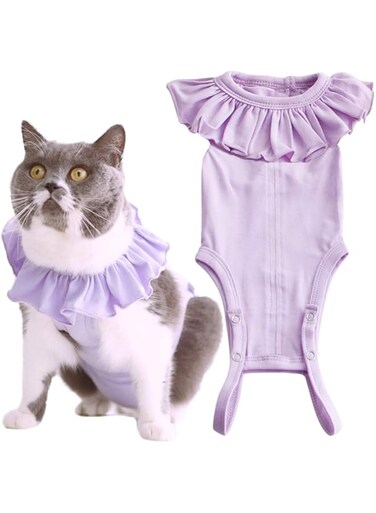 SWIUKPHE Cat Recovery Suit for Abdominal Wounds,Breathable Recovery Shirt After Wear Anti Licking Wounds,E-Collar Alternative for Female Cats Kitten(RSC01-purple-M)