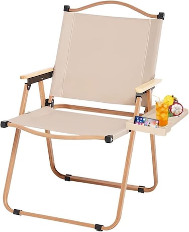 AUTO FAMILY Foldable Camping Chair Beige, Outdoor Portable Foldable Chair, chairs outdoor, chair for bedroom, foldable portable beach chair