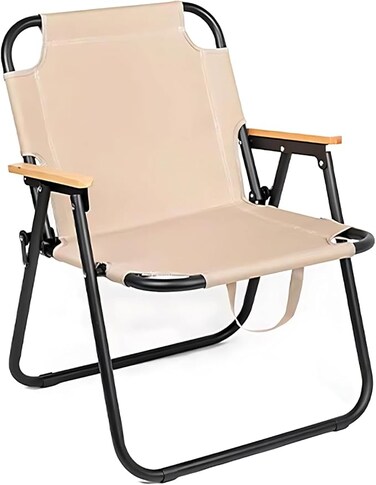 AUTO FAMILY Portable Durable Folding Camping Chair Beige, Lightweight Folding Chair for Outdoor Enthusiasts, Folding Chair for Every Adventure, Folding Camping Chair for Travel and Leisure (Beige)