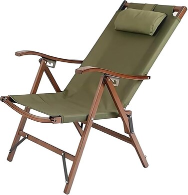 AUTO FAMILY Luxury Reclining Folding Camping Chair Green, Reclining Camping Chair, Foldable Outdoor Chair, Wooden Frame Lounge Chair (Green)