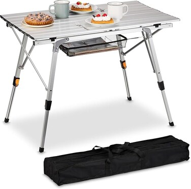 AUTO FAMILY Folding Aluminum Camping Table &ndash; Portable Lightweight Grill Table for Outdoor, Folding Table, Portable Outdoor Table, picnic table metal, Aluminum Roll-Up Table