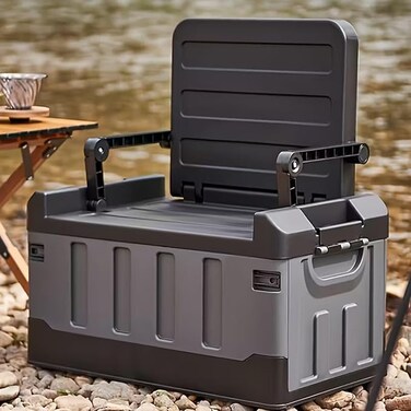AUTO FAMILY Camping Plastic Storage Box with Lids 60L (Grey), Storage Containers Stackable Plastic Bins For Home &amp; Office Organization, Camping Organizer, Travel Storage Container (Grey)
