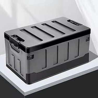 AUTO FAMILY Outdoor Camping Plastic Storage Box 60L Grey, Foldable Plastic Storage Box with Lids, Storage Containers Stackable Plastic Bins For Home, Outdoor Storage Bin (Grey - 60L)
