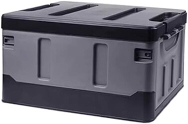 AUTO FAMILY Outdoor Camping Plastic Storage Box 35L, Foldable Plastic Storage Box with Lids, Storage Containers Stackable Plastic Bins For Home, Outdoor Storage Bin (Grey - 35L)