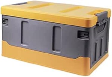 AUTO FAMILY Outdoor Camping Plastic Storage Box 35L, Foldable Plastic Storage Box with Lids, Storage Containers Stackable Plastic Bins For Home, Outdoor Storage Bin (Yellow - 35L)