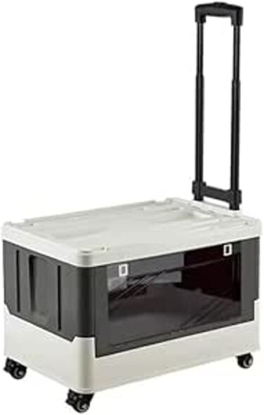 AUTO FAMILY Camping Trolley Plastic Storage Box with Lids 50L, Storage Containers Plastic Bins For Home &amp; Office Organization, Folding Plastic Box with Lid, Outdoor Storage Bin (Light Grey)